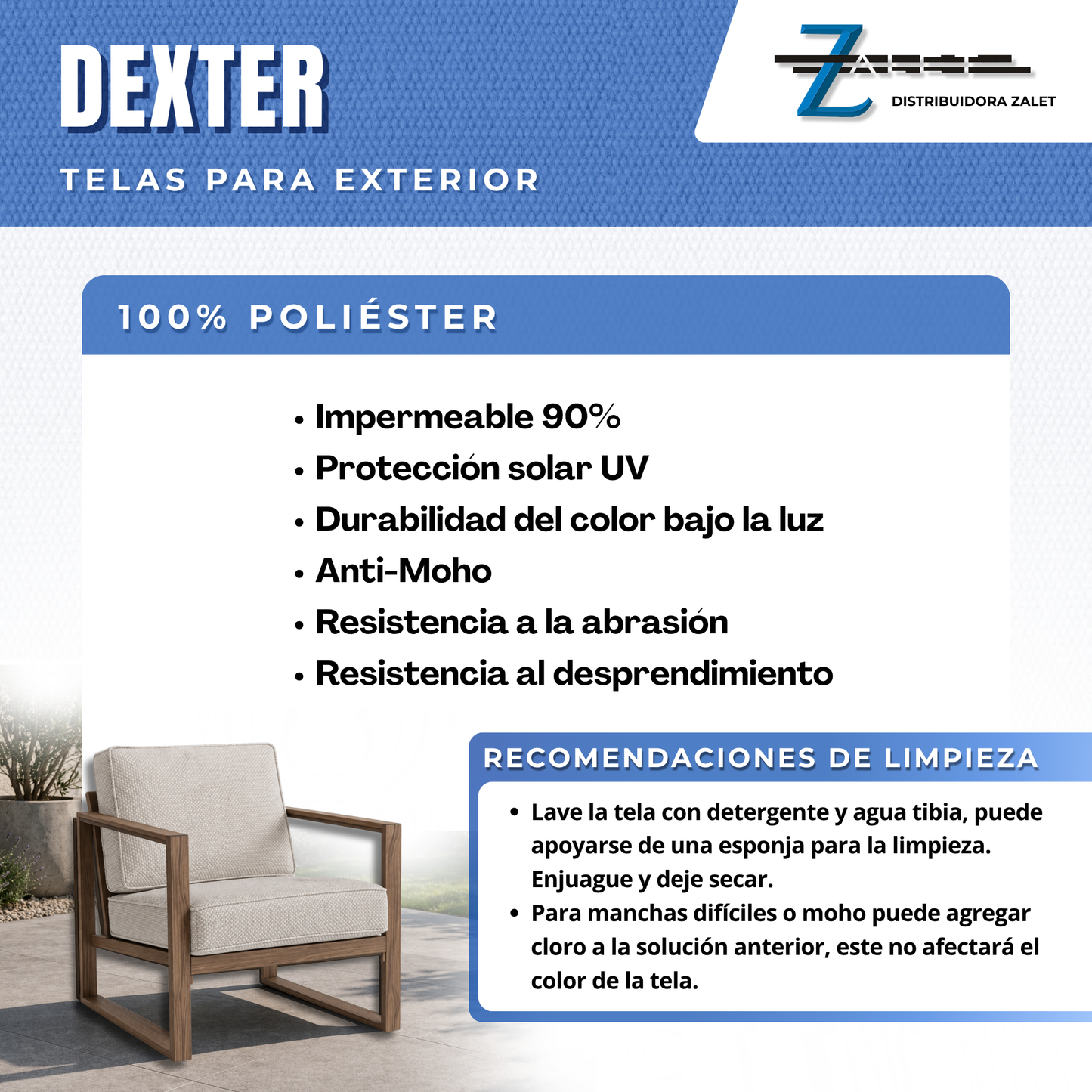 DEXTER | Tela para Exterior Repelente a Fluidos y Antimoho