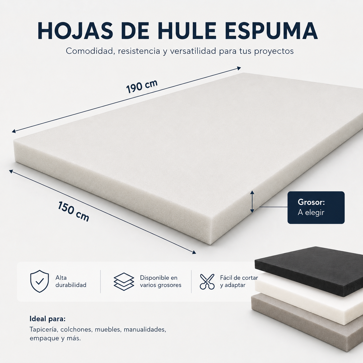 Hoja Hule Espuma Extra Grande | Dureza Semi Firme | 190 x 150 cm